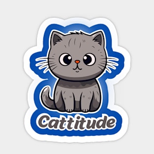 Gray Cat with "Cattitude" - Sleek and Bold Sticker